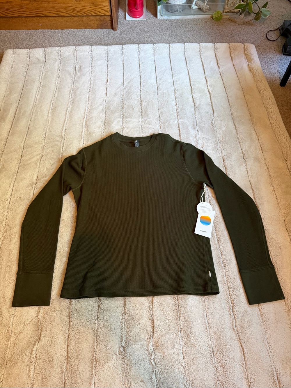Vuori Long-Sleeve Waffle Top, Olive, Size Medium